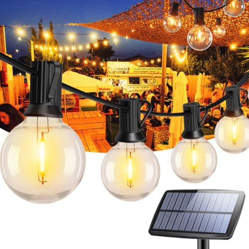 Romwish Solar LED Lichterkette Außen 9M, Dimmbar & Wetterfest IP44, G40 Glühbirnen Warmweiß, Anschlussfertig für Garten, Balkon, Terrasse, Party