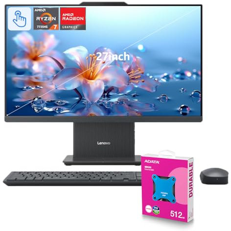 Lenovo 2025 IdeaCentre Next Gen Copilot AI Ready Business All-in-One, 27 FHD Touchscreen 100Hz, AMD Ryzen 7 7735HS, 32GB DDR5 RAM, 1TB SSD, Wi-Fi 6, Win 11 Home, Grey, ADATA 512 External SSD Bundle
