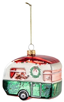 Exklusiver Glas-Weihnachtsbaumschmuck – 19 Einzigartige, handbemalte Motive für Festliche Akzente (2 Stück Wohnwagen 11 cm x 9 cm)