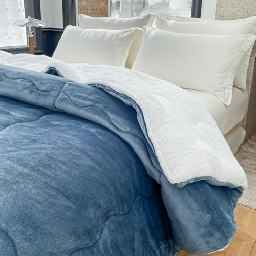 Steppdecke 135x200cm,160x200cm,160x220cm Winterdecke Komfort Doppelseitiges Bettdecke Warm Milchsamt Lamm Kaschmir Decke Schlafdecke Atmungsaktive Flauschige Ganzjahresdecke(135X200cm(2.5kg),Blue B)