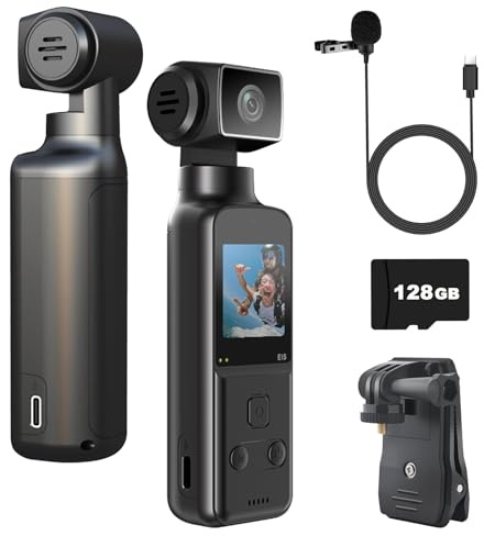 ZOMFOM 4K Body Camera with External Microphone, Mini Video & Audio Pocket Cam 270° Rotation Camera for Outdoor Sport, Bike, Travel, Police Law Enforcement, Personal Civilians, 128GB Included
