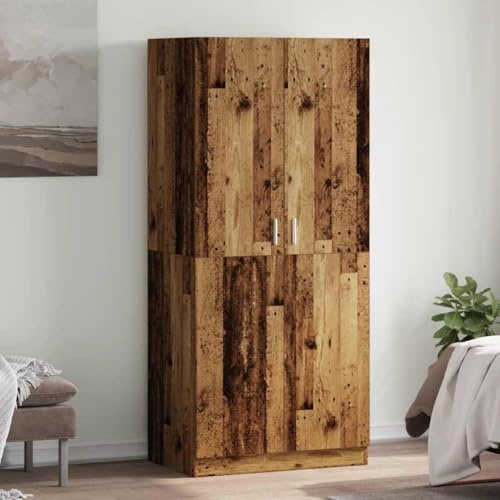 Mokuyary Kleiderschrank Altholz-Optik 90x52x200 cm Holzwerkstoff Schrank mit Türen und Regalen, Garderobenschrank Aufbewahrungsschrank für Schlafzimmer Flur