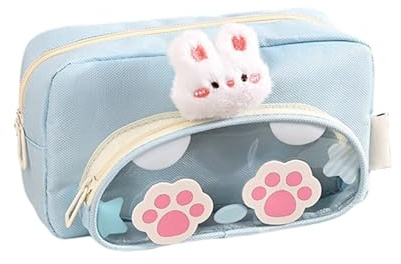 Creative Pencil Case - Storage Bag for Students | Oxford Cloth Plush | Material, Animal Design Stationery Organizer, Zipper Closure, Cosmetics Holder, Blue Pink Options, Compact Size for Highlight