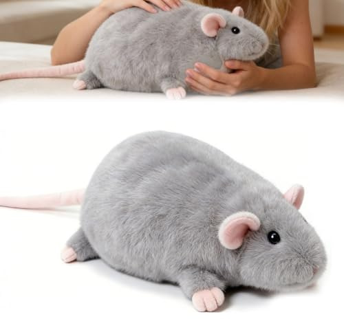 Générique Peluche Rat Géant, Peluche Rat Potelé, Peluche Souris Lestée, Peluche Souris Mignonne Et Douce, Oreiller Souris Réaliste Et Mignon pour Enfants, Grise Potelée (Gris,35 cm/13,8 Pouces)
