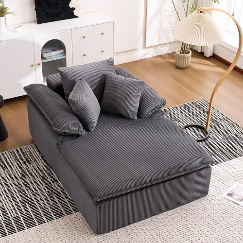 DRIXNO Sofa mit Schlaffunktion, Chaiselongue Relaxliege, Cord-Schlafsofa Cloud Couch mit Kissen, Bequemes Einzelsitz-Bodensofa, Schlafsessel für Wohnzimmer, Schlafzimmer, 177x122x92 cm, Grau