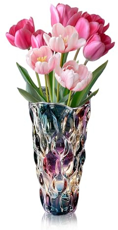 Glass Vase for Flowers, Thickened Irregular Texture Vase, Wide-Mouth Design | for Flower Arrangements | Living Room | Dining Table | Floral Displays | for Weddings & Housewarming Decorations
