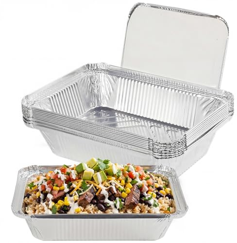 Eulihent 10 Piezas 2250ml Bandejas Aluminio Desechables con Tapa, Bandejas de Aluminio Rectangulares Grandes para Hornear, Asar a la Parrilla y Cocinar Alimentos (32x21x5cm)