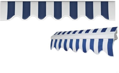 Markisen Volant ersatzstoff, Robuste wasserdichte UV-beständige Stoffstreifen, Markisenstoff Volant Ersatzstoff für Terrasse, Balkon,Markise, Ersatz (Blau weiße Streifen, 4mx20cm)