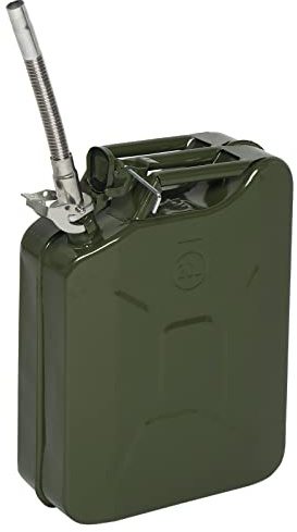 Petrol Can, Metal Jerry Can 20L with Pour Tube, Portable Fuel Can for Petrol or Diesel, Heavy Duty Fuel Storage Container for Car, Motorcycle, Off Road and Emergency Use (Green)