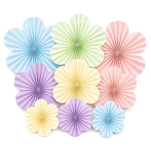 9 Stück Papierblumen Zum Aufhängen, Papier Fächer Dekoration, Hanging Girlande, Pastell Papier Fächer Dekoration, für Geburtstag, Hochzeit, Baby Shower, Ostern Tea Party Deko