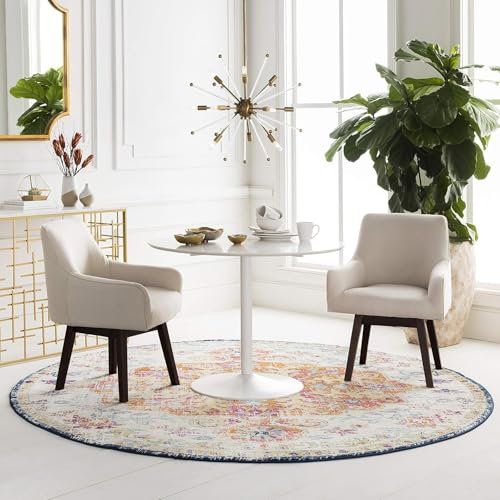 Livabliss Asmara Vintage Rund 160 cm – Boho Style mit orientalischem Muster in Blau & Orange, vielseitig für Wohnzimmer, Esszimmer & Flur, pflegeleicht und stilvoll