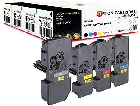 4 Original Reton Toner | 50% höhere Druckleistung | kompatibel zu Kyocera TK-5230 TK-5230K TK-5230C TK-5230Y TK-5230M für Kyocera ECOSYS M5521cdn M5521cdw P5021cdn P5021cdw