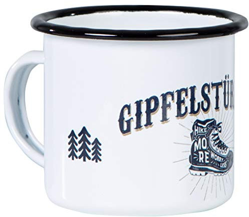 MUGSY Emaillle Tasse, Gipfelstürmer mit Motiv, 300ml, Camping Ausrüstung, bruchfest & leicht