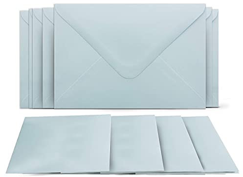 50 Klappkarten mit Umschlägen Set Hellblau - DIN A6 Blanko Doppelkarten 14,8 x 21 cm (160 g/m²) - DIN C6 Umschlag 11,4 x 16,2 cm (100 g/m²) Nassklebung - Grußkarten Einladungskarten Hochzeit