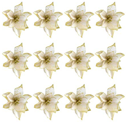 TOYANDONA 24pcs Fiori di Natale Artificiali Stella di Natale Dorata Ornamenti per Alberi di Natale (13 cm)