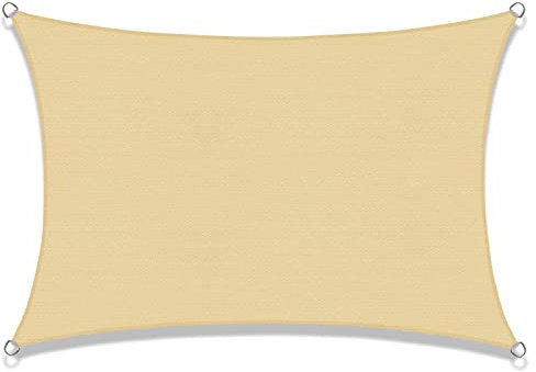 SUNNY GUARD Toldo Vela de Sombra Rectangular 2x3m HDPE Transpirable protección UV para Patio,Jardín, Exteriores, Terraza, Color Arena