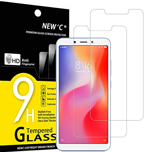 NEW'C 2 Piezas, Protector Pantalla para Xiaomi Redmi 6, Xiaomi Redmi 6A, Cristal templado Antiarañazos, Antihuellas, Sin Burbujas, Dureza 9H, 0.33 mm Ultra Transparente, Ultra Resistente