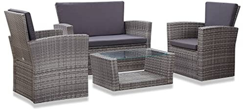 vidaXL Gartenmöbel 4-TLG. mit Auflagen Lounge Sofa Sitzgruppe Sitzgarnitur Gartenset Sessel Tisch Gartensofa Gartenbank Poly Rattan Grau