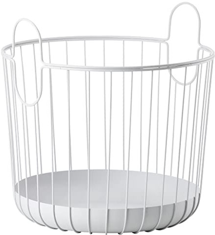 Zone Denmark Inu Korb mit Griffen aus Metall, Aufbewahrungskorb, Handtuchkorb, Gästehandtuchkorb, Deckenkorb, Rund, Durchm. 40,6 cm, Höhe 41,1 cm, Soft Grey (Grau)