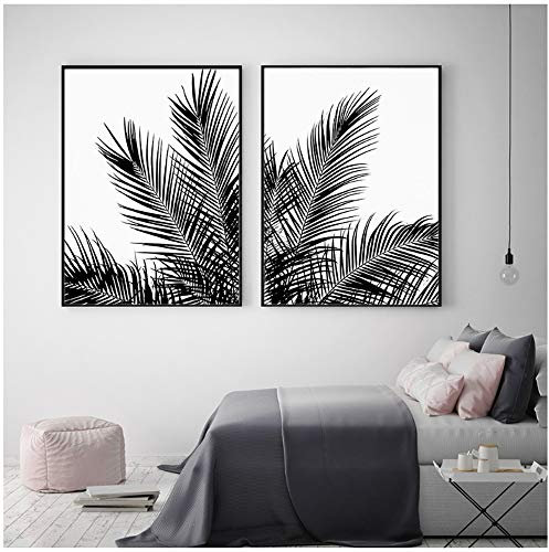 Affiche et impressions de palmier plante murale Art noir et blanc toile peinture cadeau pour elle pour chambre photos décoration 50x70cm (19,7x27,6 pouces) x2 sans cadre