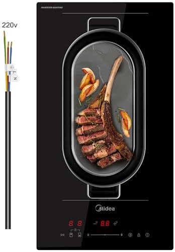 Midea Placa de inducción con zonas flexibles, placa de cerámica, cableado, control táctil, apagado automático, protección para niños