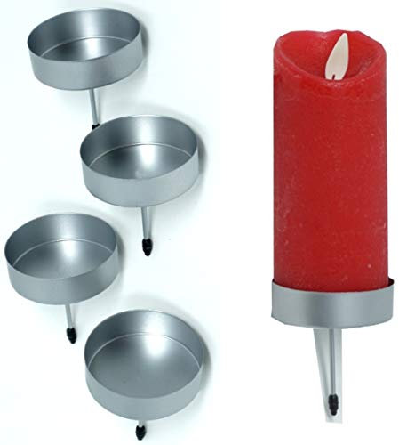 CBK-MS 4 Kerzenhalter silber ohne Dorn für LED Kerzen bis Ø 5 cm Kerzenpick für Adventskranz oder Blumengesteck