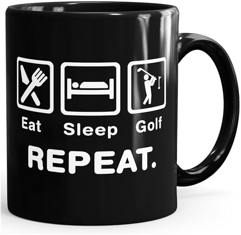 MoonWorks® Kaffee-Tasse mit Spruch Eat Sleep Repeat Mega Mix Bürotasse lustige Geschenke Kaffeebecher Schwarz Keramik-Tasse