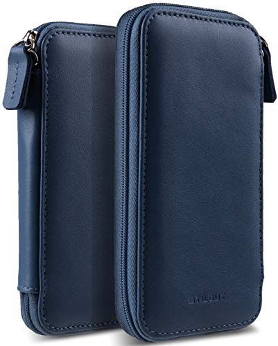 STILGUT Universelle Handyhülle aus Leder mit Reißverschluss für Smartphone bis zu 5,4 Zoll, kompatibel mit iPhone 12 Mini, iPhone SE 2020, Größe S – Nappalblau