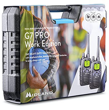 Midland - Set 2 Walkie Talkie G7 PRO Work Edition, Ricetrasmittenti Professionali 85 Canali - 16 PMR446/69 LPD Senza Licenza, Copertura 10 Km, Autonomia 18 Ore, Batterie Ricaricabili e Accessori