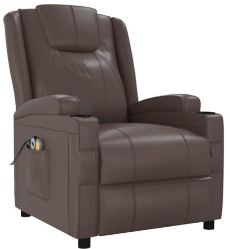 vidaXL Massagesessel, Sessel Verstellbar Elektrisch, Relaxsessel mit Liegefunktion Vibrationsfunktion, Fernsehsessel Liegesessel, Braun Kunstleder