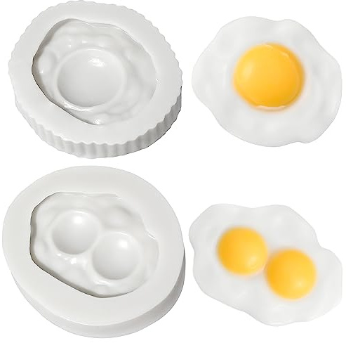 ONNPNN 2 Stück pochierte Eier-Silikonform, Doppel-Eier, Seifenformen, kreative Simulation Spiegelei-Harzformen, eiförmige handgefertigte Aromen, Kerzenwachsform, Heimdekorationen, Werkzeuge