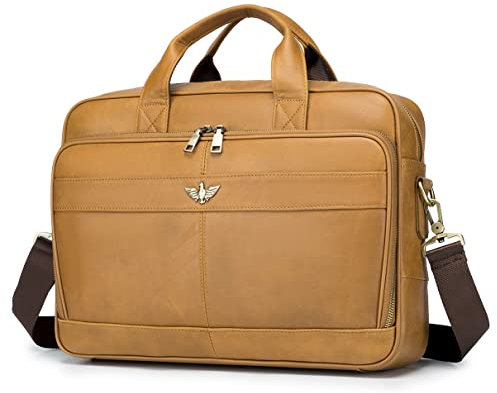 SPAHER Sacoche Ordinateur Cuir Homme 15.6 Pouces, Cartable, Porte Document, Sac à Main, Bandoulière, Affaire, Serviette Business
