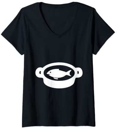 Femme Poisson dans une casserole T-Shirt avec Col en V