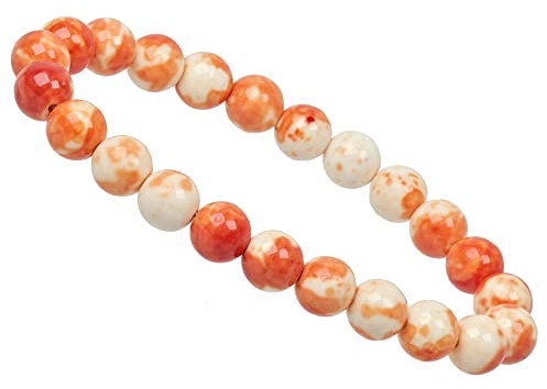 ELEDORO echtes Edelstein Perlen Armband - Natürliche Chakra Power Steine, Stretch Design, 8mm (Achat orange weiß)
