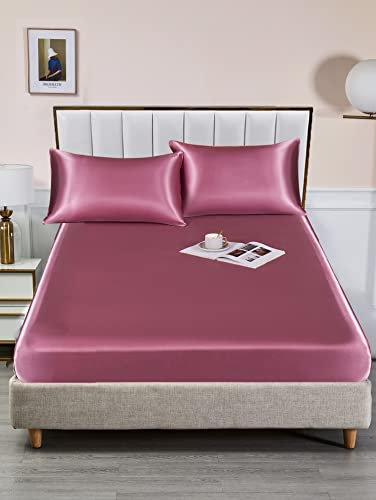 Spannbettlaken 90x200cm Altrosa Rosa Muster Boxspringbett Satin Bettlaken Satin Glänzend Seide Spannbetttuch 90 x 200cm Hochwertiges Uni Spannbetttücher für Hohe Matratze bis 25-30 cm