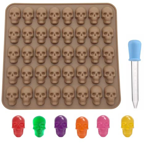 1 PC 40 Cavité moule en silicone en forme de tête de mort mini moules en silicone pour Halloween avec 1 compte-gouttes pour chocolat, bonbons, gelée