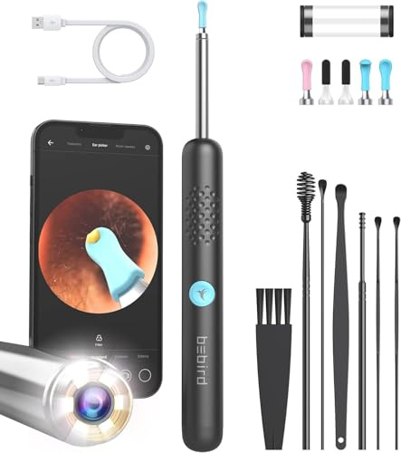 BEBIRD R1 Wax Removal Tool for Ear - Spade Ear Canal Cleaner with Camera 1080P Earscope, Wax Remove Ear Picker with Vari Replacement Tips, Camera with 6LED Light for Ear/Nose/Throat Examination