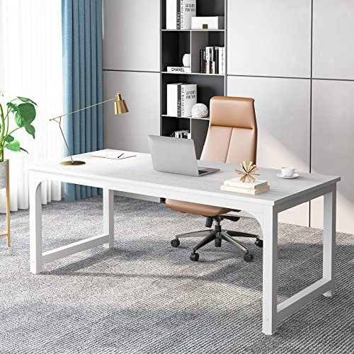 Tribesigns Mesa Escritorio, Escritorio de Estudio para Oficina en casa, Escritorios de Estilo Moderno para Dormitorio, Montaje Sencillo (180 x 80 x75 cm, White)