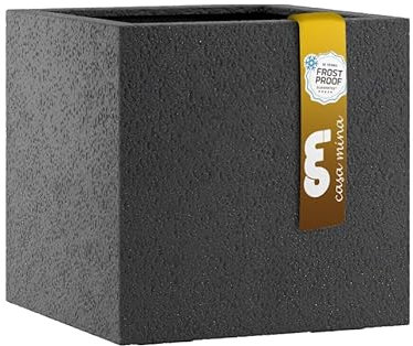 Esteras Blumenkübel quadratisch - Pflanzkübel grau - Blumenkübel groß aussen - inkl. Wasserabfluß - Pflanztopf groß - Frostbeständig - Lisburn Basalt Black 37 x 37 x 37cm