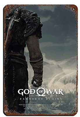 God of War Ragnarök Poster Retro Poster Metall Blechschild Chic Art Retro Eisen Malerei Bar Menschen Höhle Cafe Familie Garage Poster Wanddekoration 20 x 30 cm