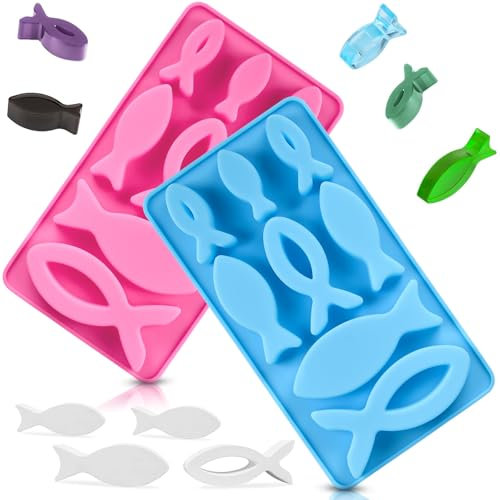 2pcs Silikonform Fisch, Fisch Deko Fische Fisch-Silikonformen 8 Gitter Silikonform Gießform Fische für Seife, Kuchen Deko, Junge Mädchen Deko Taufe Kommunion Konfirmation Deko