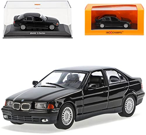 alles-meine.de GmbH B*M*W 3er E36 Limousine Schwarz Metallic 1990-2000 1/43 Minichamps Maxichamps Modell Auto mit individiuellem Wunschkennzeichen