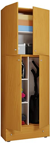 VCM Holz Besenschrank | 6 Fächer | Maße: H. 200 x B. 70 x T. 39 cm | Haushaltsschrank | Mehrzweckschrank | Extra Schublade - Lona
