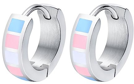 OAKKY Unisex 4mm Einzigartige Cool Bunte Streifen Homosexuelle LGBT Gay Stolz Kleine Huggie Hoop Transgender Ohrringe Edelstahl Ohrstecker Piercings
