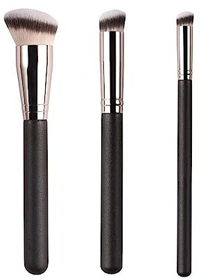 WeddHuis 3 Pezzi Pennelli Make Up Contouring Professionali, Pennello per Correttore con Morbida Fibra Sintetica per Applicare Fondotinta Liquido, Lucidare, Sfumare il Trucco Sul Viso