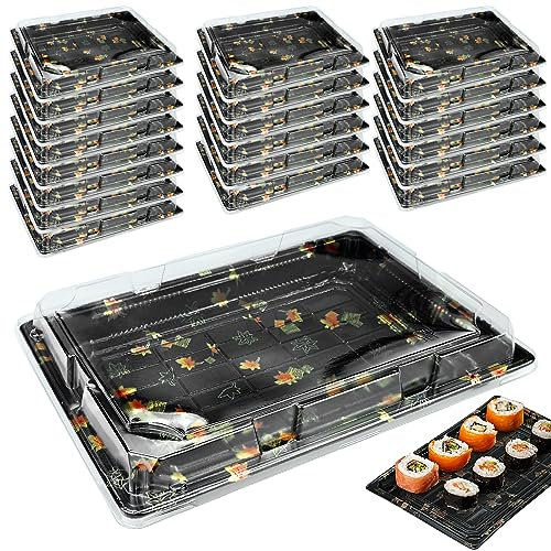 20 Pack Reusable Buffet Trays with Clear Lids,Rectangle Sweet Treat and Sandwich Platter Tray Set, Plastic Buffet Catering Tray, Catering Trays for Party Food, Cake, Sushi (260mm x 190mm x 50mm)