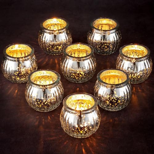Romadedi Lot de 24 petits photophores en verre argentés pour décoration de table, mariage, salon, photophores transparents pour décoration de Noël, fête