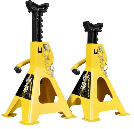 YELLOW JACKET Car Jack Stands 3 Ton with Double Locking and Large Foot Base for Lifting SUVS, Heavy Duty Steel, 6600 lb Capacity, 1 Pair, Yellow