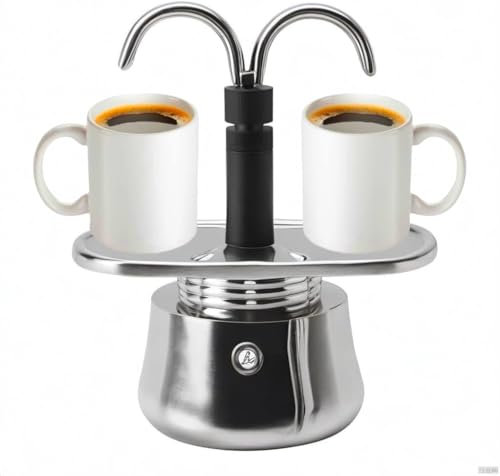 Topyond Cafetera Moka,Cafetera Italiana 2 Tazas Inducción,Cafetera Italiana Induccion 100 ML Moka Pot De Doble Cabeza Cafetera Mocha De Acero Inoxidable Cafetera Italiana De Conducto DIY