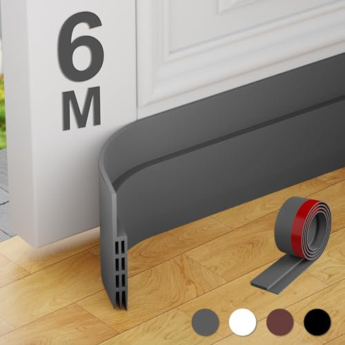 MARICATO Boudin de Porte, 6 Pièces Bas de Porte en Silicone Souple, Bas de Porte Isolant Phonique Porte, Boudin de Porte Isolant Froid, Boudin Porte Insectes, Poussière Idéal pour(600 X 5 CM, Gris)